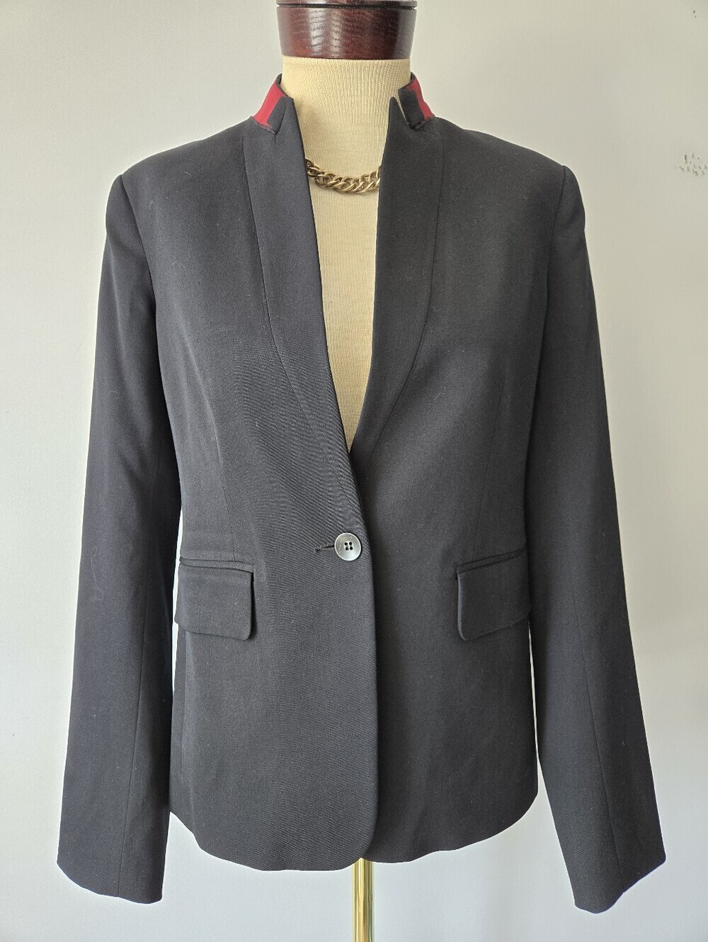 Rag & Bone Wool, Silk lined Blazer With Burgundy Stand Collar. Size 2